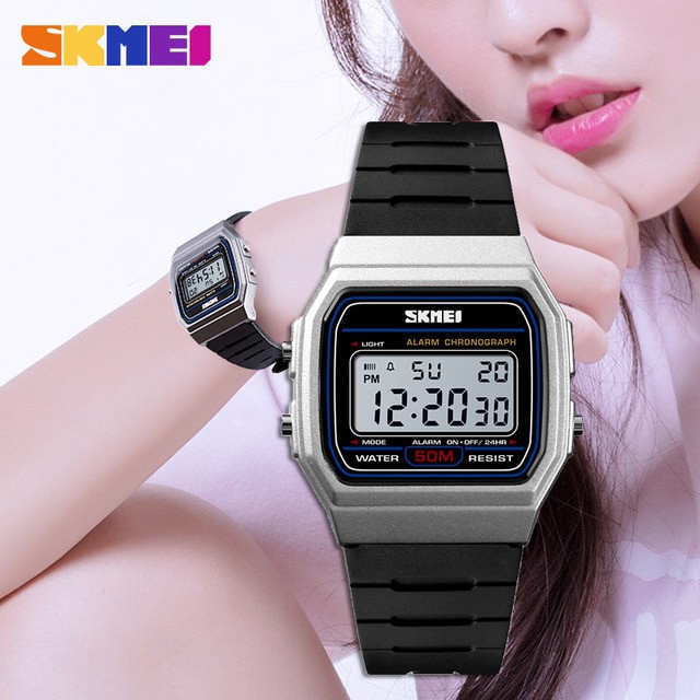 Jam Tangan Wanita Cewek Skmei 1412 Original Digital Tali Rubber Karet Tahan Air