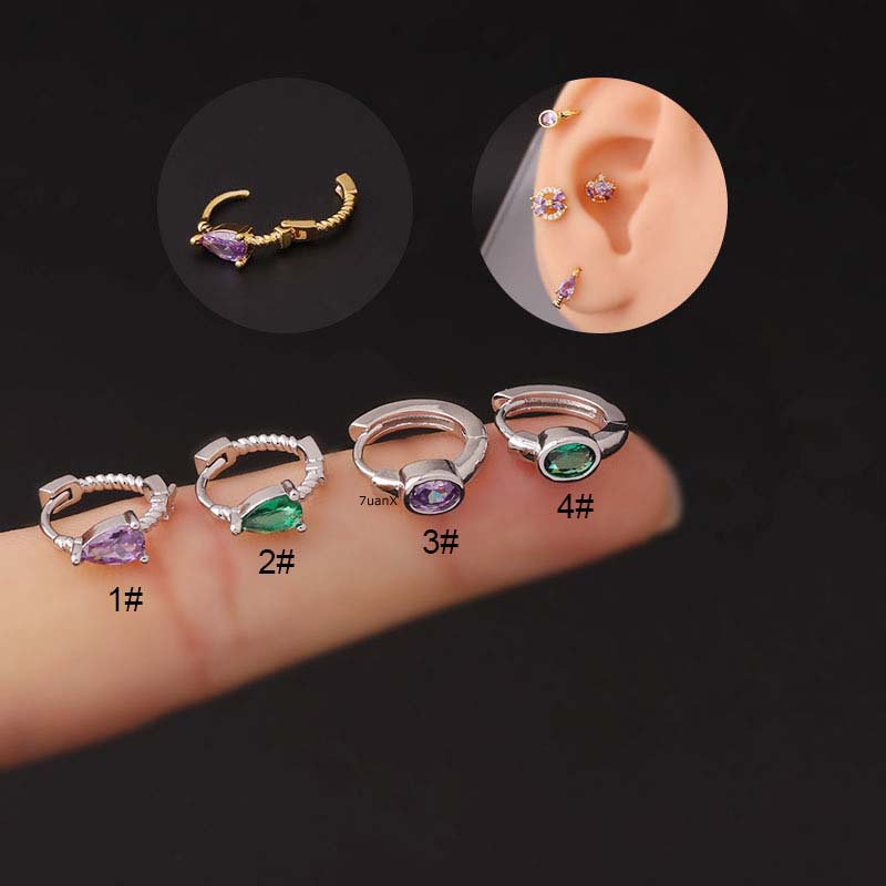 1 Pc Anting Bulat Tembaga Hias Batu Zircon Oval Mini Warna Silveremas 20Gauge Untuk Wanita