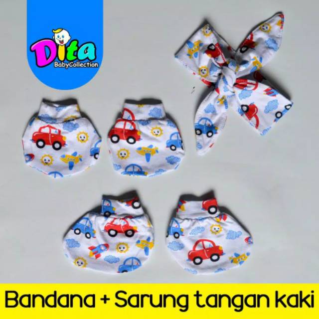 Topi+Bandana bayi/sarung tangan bayi/sarung tangan bayi motif/bandan motif