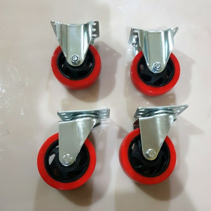 Roda Trolly PU 4 inch 2 hidup& 2 mati lurus