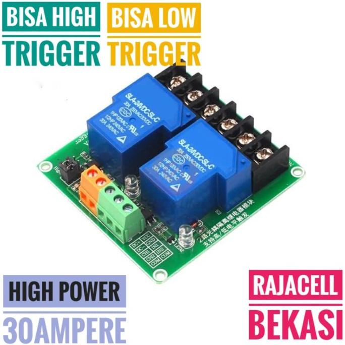 Relay module Arduino 2ch 30A Input Bisa High dan Low Active Trigger