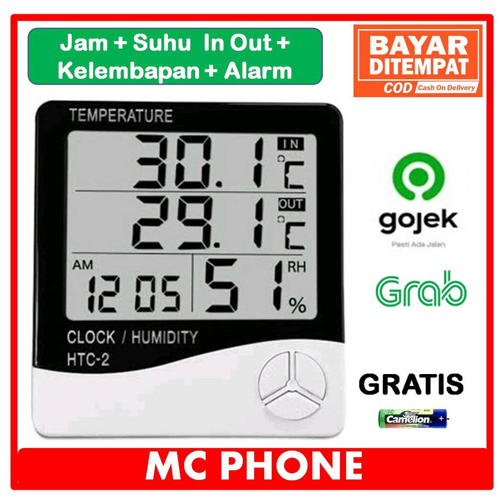 [BAYAR DITEMPAT] Termometer Ruangan Digital Thermometer Hygrometer HTC 2 HTC2 Murah