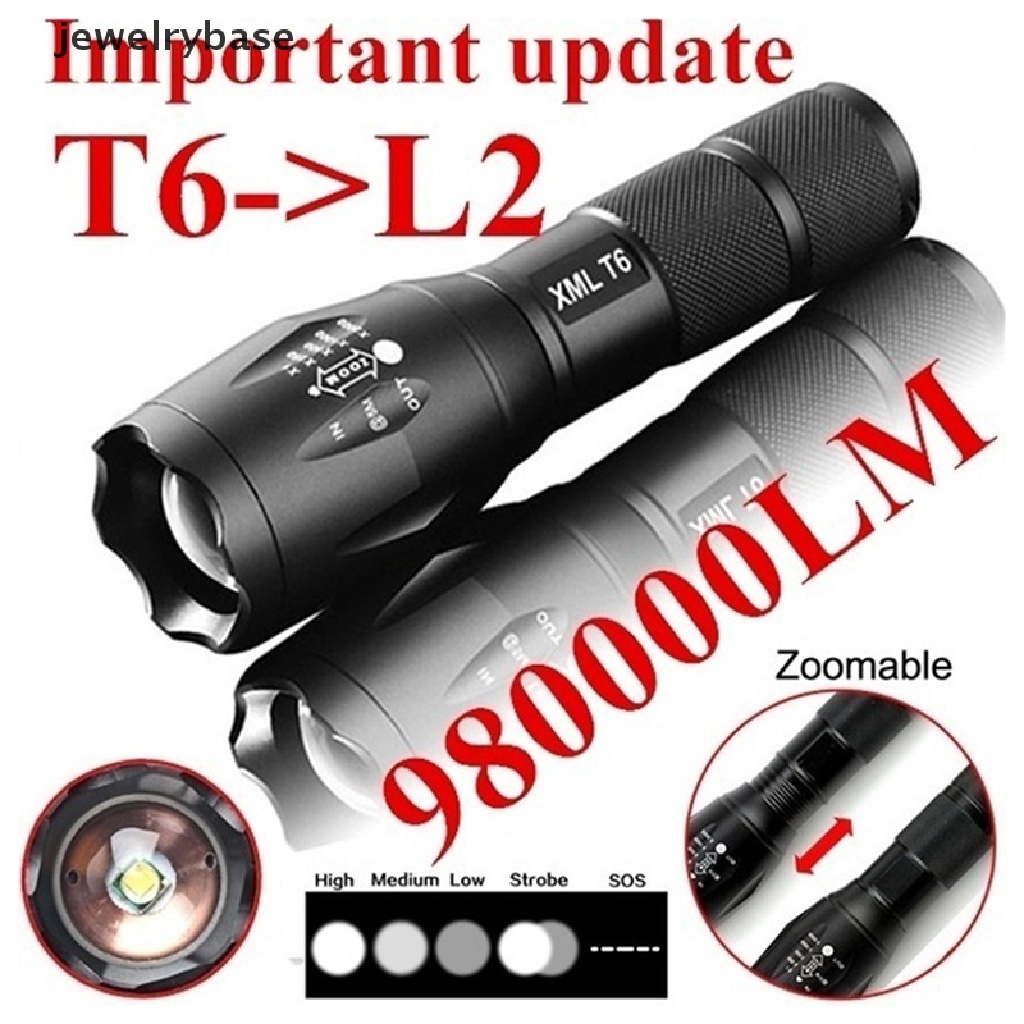 (jewelrybase) T6 Lampu Senter LED Tactical Military 980000Lm Lampu Led 5 Mode Tanpa Baterai Dapat Dizoom