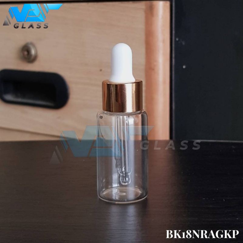 botol kaca pipet 18ml bening - ring almunium gold