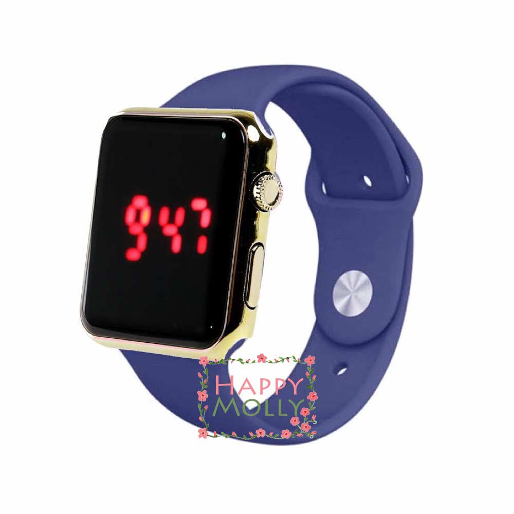 LED Watch [ Navy Gold ] Jam Tangan Digital Pria &amp; Wanita - Strap Rubber