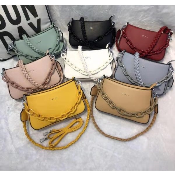 BJ72093 - BLACK/GREEN/PINK/RED/YELLOW - TAS SLEMPANG JINJING TOTEBAG HANDBAG TALI RANTAI TAS WANITA FASHION IMPORT TERMURAH TERLARIS TERBARU BAGSTORE JAKARTA TAS BATAM JTF12520 GT1808 LT1252 BQ3318