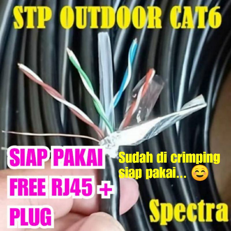 Kabel LAN SIAP PAKAI  FTP STP Cat6  Outdoor double jacket