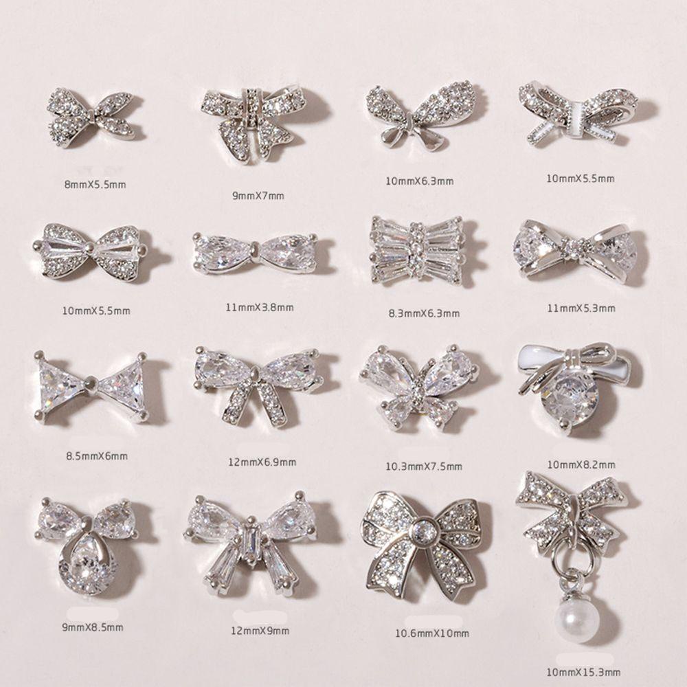 Solighter Nail Art Perhiasan 3D Pesona Hiasan Kuku Zirkon Berlian Busur Liontin Kupu-Kupu