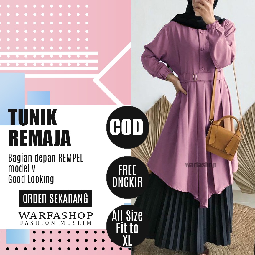 Baju Tunik Wanita Terbaru 2021 Untuk Lebaran Dress Muslim Murah Warna Ungu Lilac Bahan Moscrepe Grad