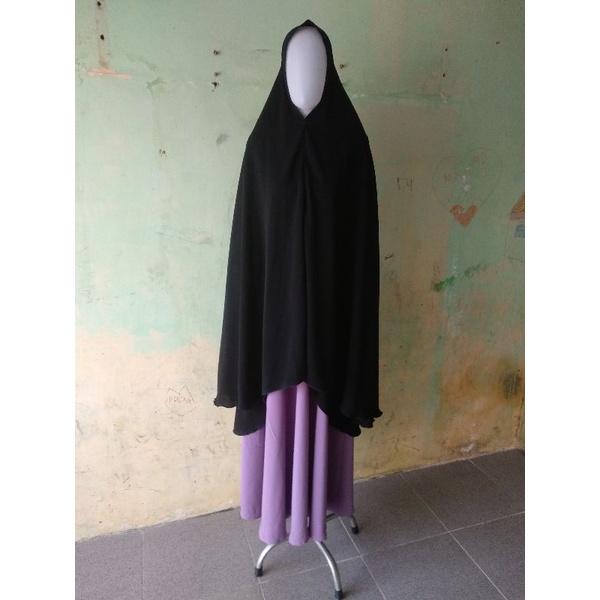 Khimar / Jilbab Bahan Jetblack MTA, hitam pekat,