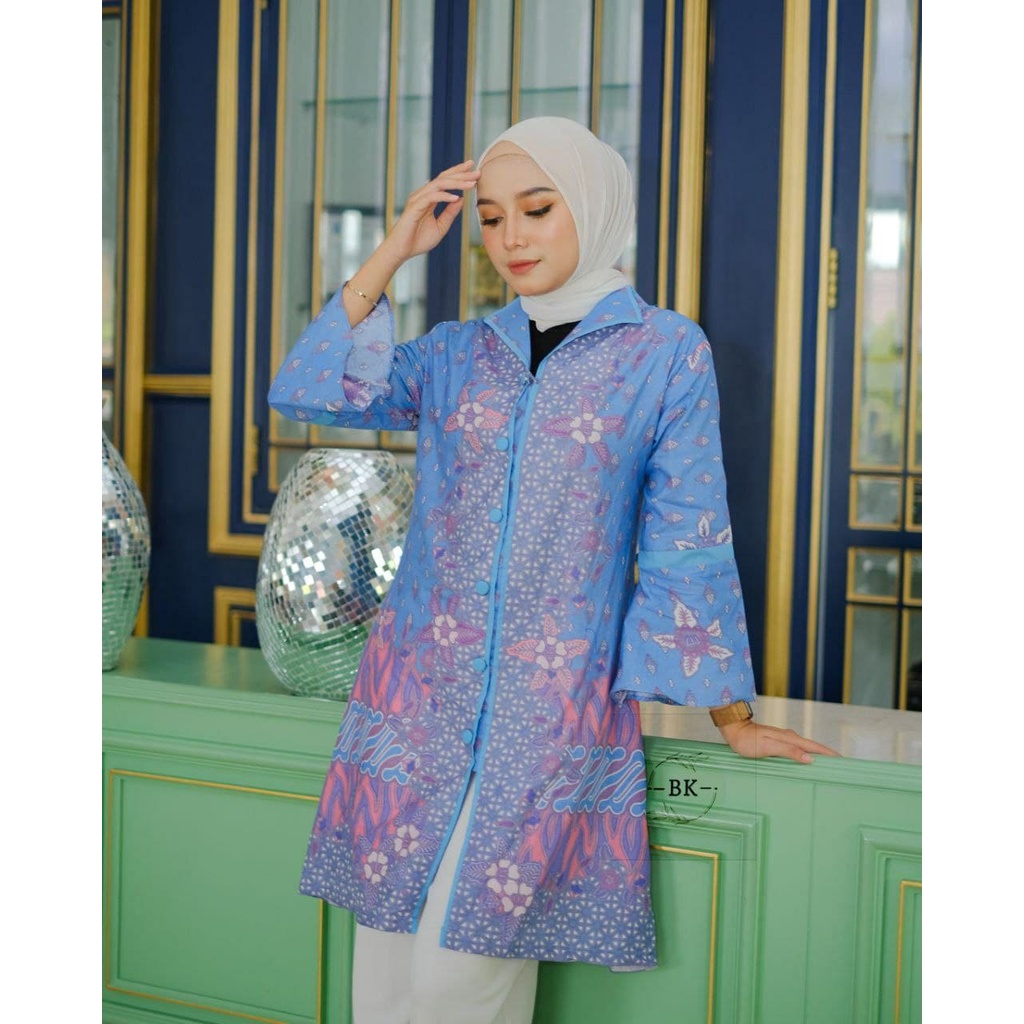 TUNIK BATIK WANITA SOFT MODERN JUMBO HALUS ORIGINAL-ANGGREK BIRU