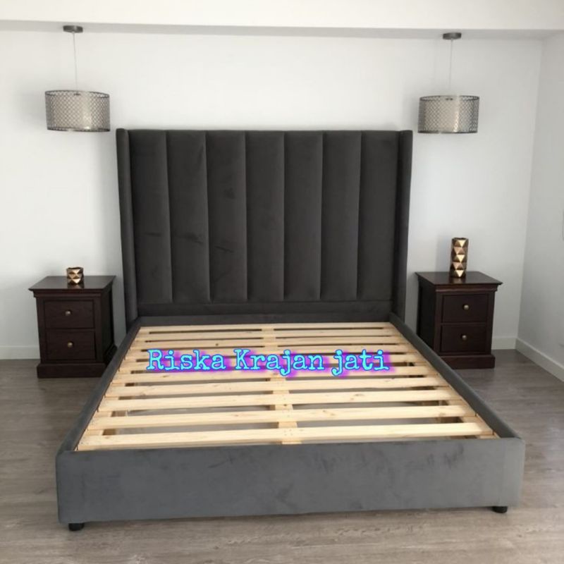 dipan jati minimalis bludru plus nakas