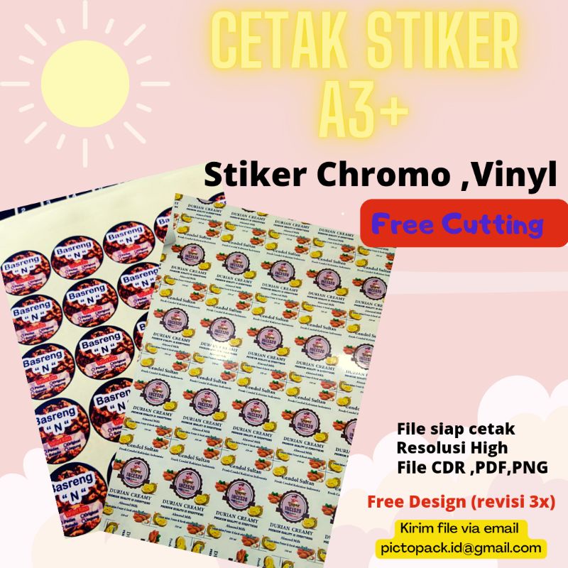 

CETAK STIKER A3+ CHROMO,VINYL GLOSSY ,TRANSPARAN