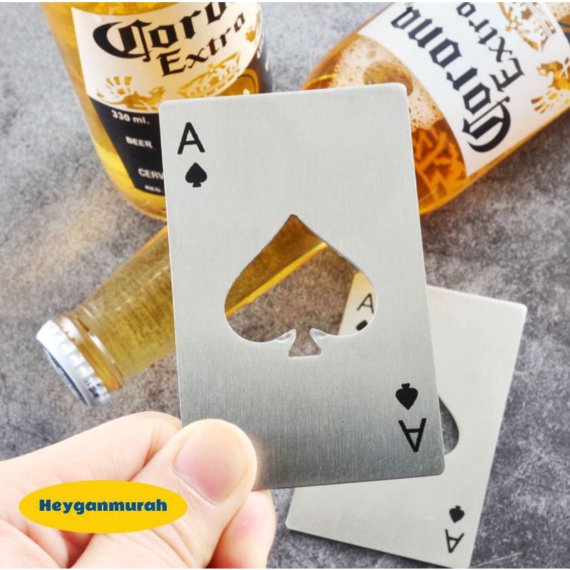 Heygan - Pembuka Botol Stainless Kartu Poker AS / Ace Card Bottle Opener / Kartu Pembuka Tutup Botol Bir