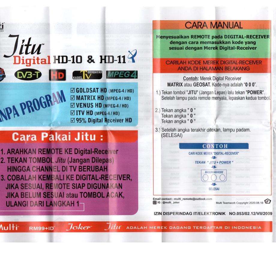 [KODE PRODUK BAZFS3469] Remot / Remote Receiver DVB HD MPEG4 Multi Universal JITU HD-11 / ecer dan g