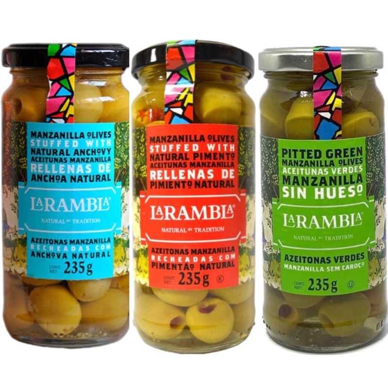 

La Rambla Pitted Green Olives / La Rambla Manzanilla Olive with Anchovy / La Rambla Pimeto Natural/la rambla Manzanilla Olive with Anchovy/Buah Zaitun/La Rambla Manzanilla Olives Natural Anchovy/La Rambla Manzanilla Olives