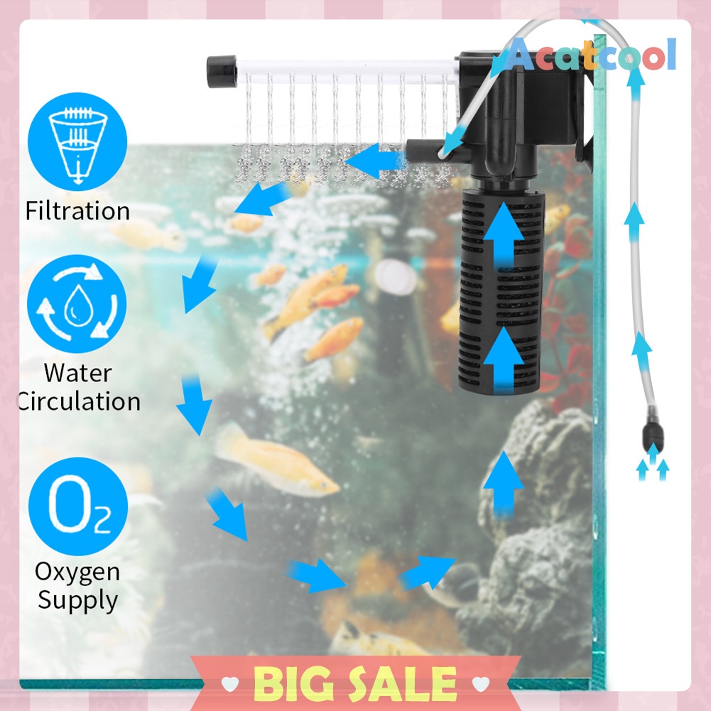 Aquarium Oxygen Filter 3 in 1 Submersible Fish Tank Silent Aeration Pump