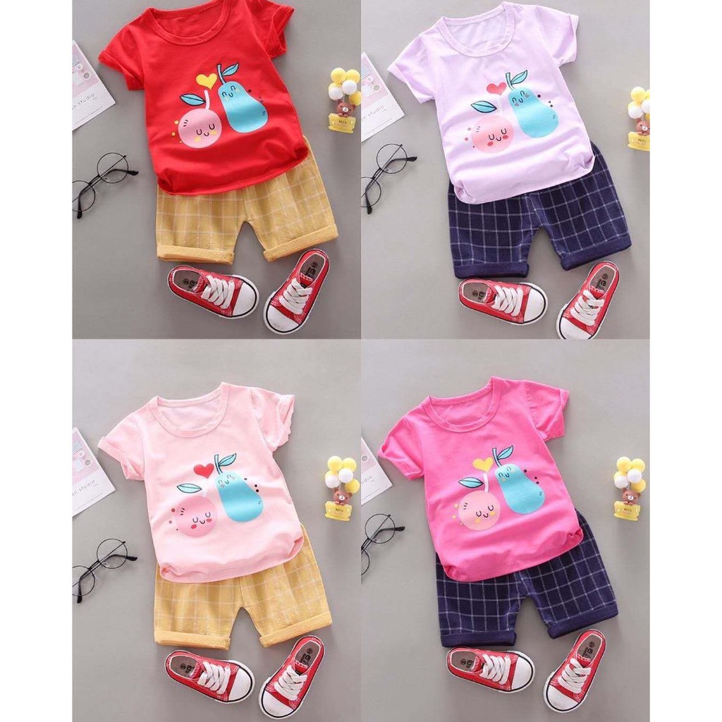 ORANGE AND PEAR Baju Import Setelan Kaos Pergi Lucu Fashion Anak Bayi Perempuan Cewek Terlaris Lucu