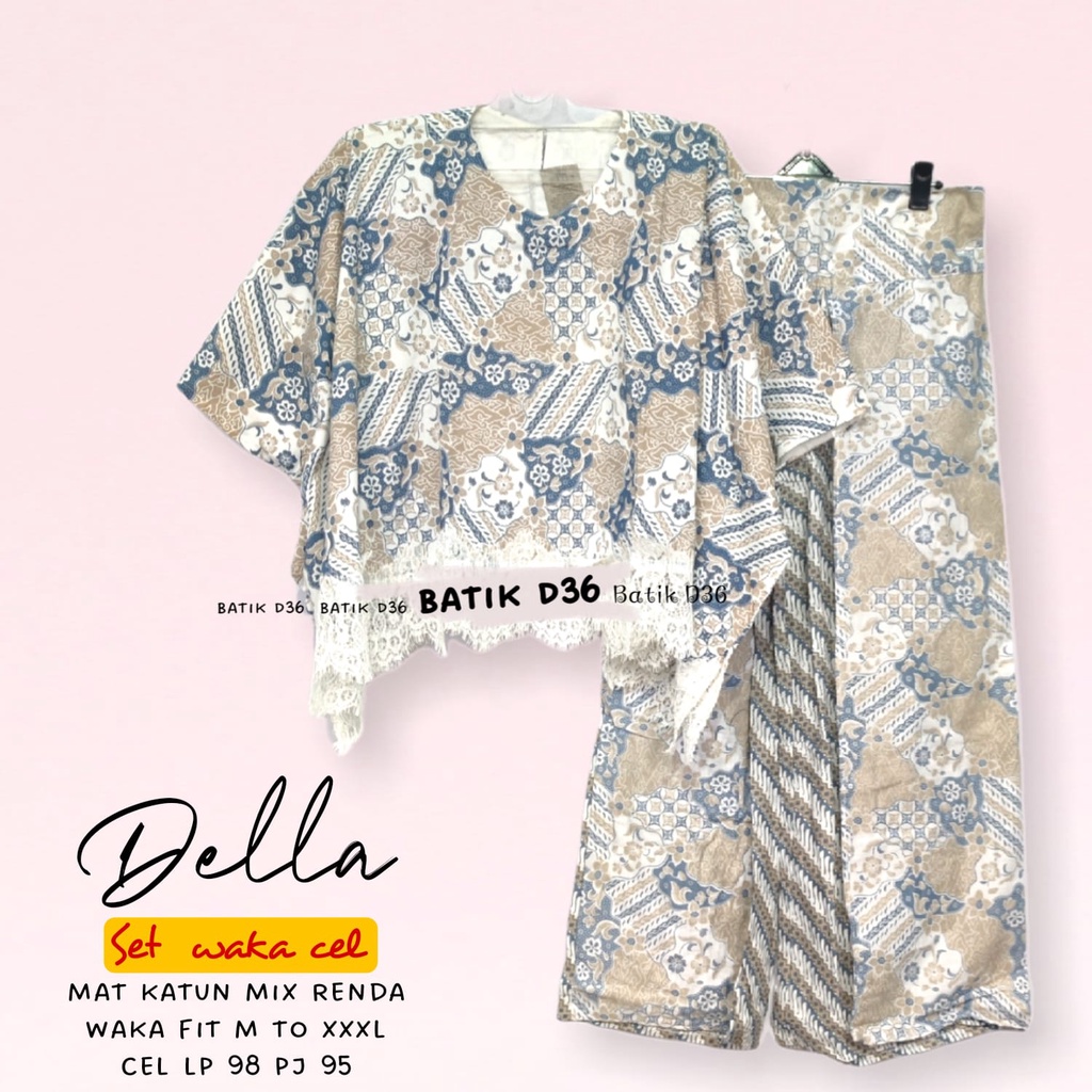 [4 WARNA] [BISA SET] Della Set Waka Celana Batik Blus Kalyana SEKAR JAGAD Set Setelan Batwing Brokat Brukat Renda Jumbo Pastel Atasan Kantor Kerja