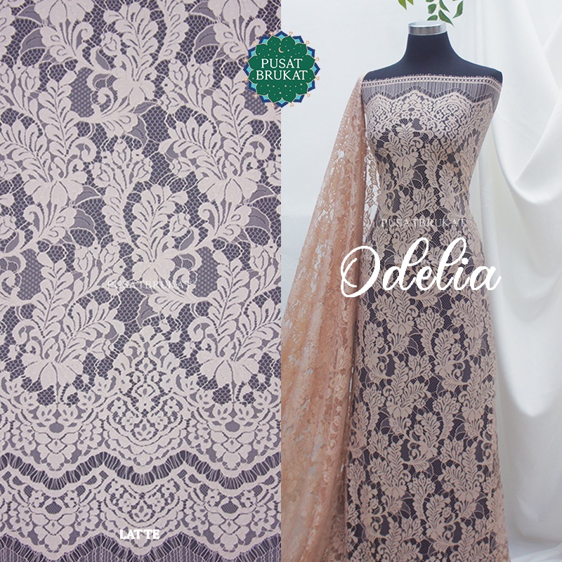 KAIN BROKAT KEBAYA SEMI ITALY PRANCIS KATUN / BRUKAT PANEL ODELIA P 891002, P250CM x L140CM [harga per potong]