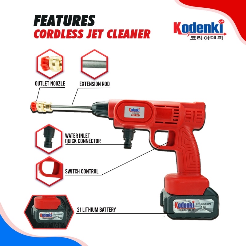 Jet Cleaner Cordless Kodenki Mesin Steam Cuci Mobil Motor AC Baterai Batre Portable