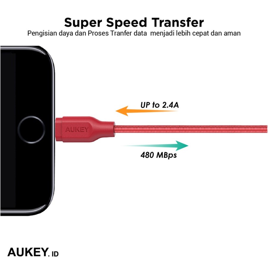 Kabel Charger Micro Aukey CB-AM1 1M Braided Red - 500273