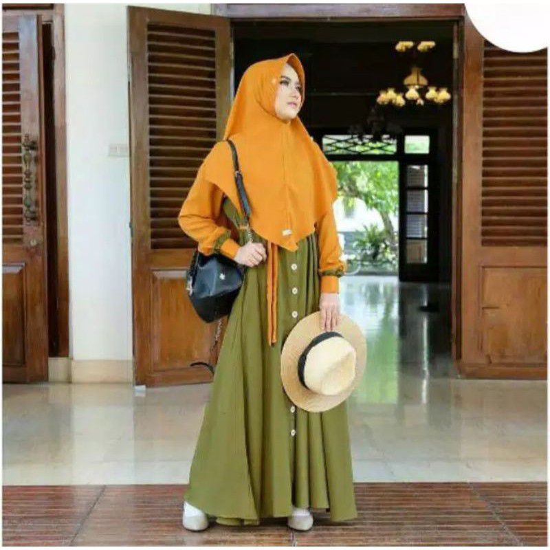 Mecca syari dress wanita + Khimar ukuran smlxl