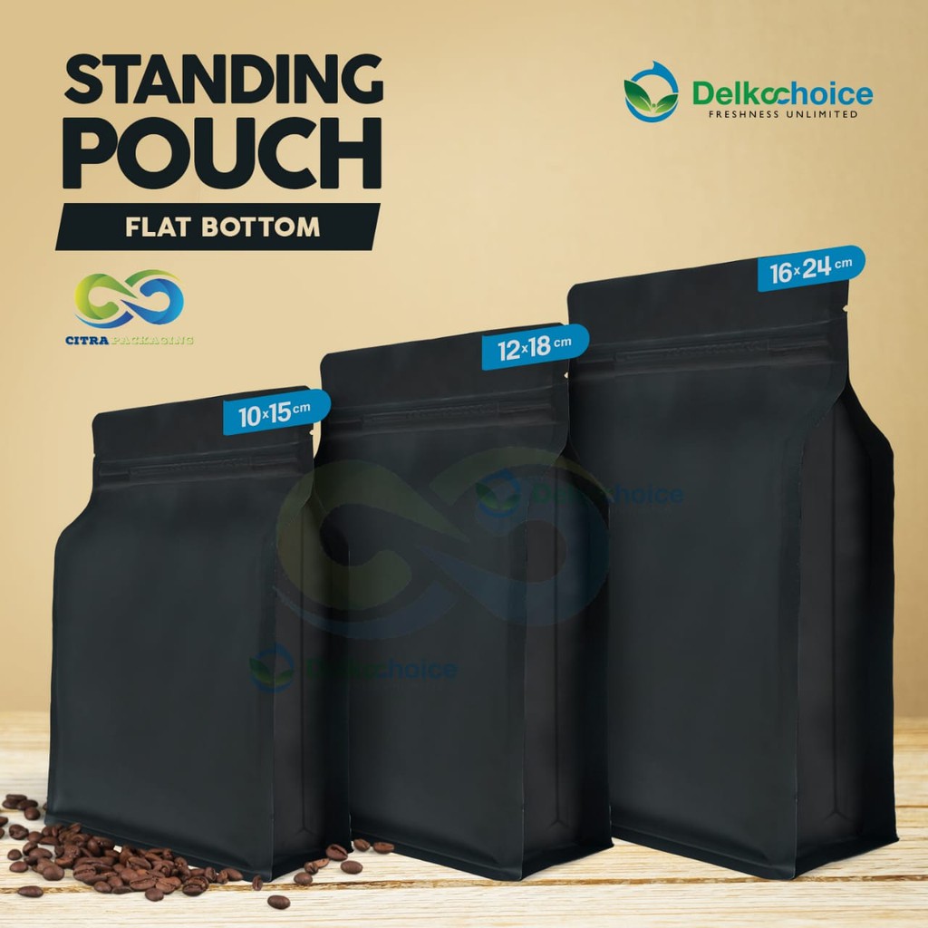 STANDING POUCH PREMIUM FLAT BOTTOM DENGAN ZIP LOCK - DELKOCHOICE