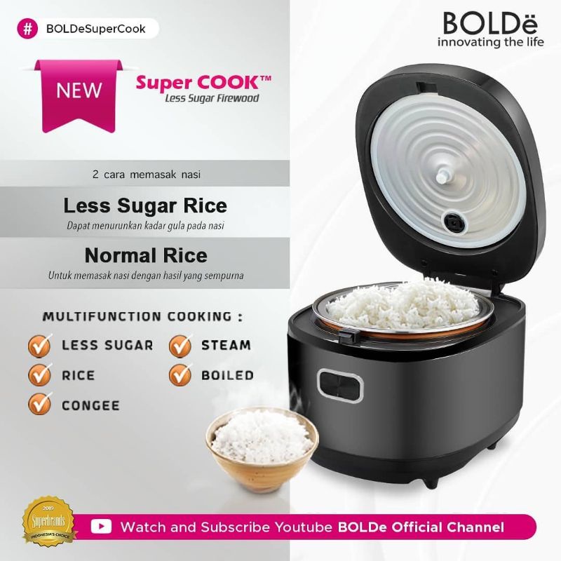 Bolde Rice Cooker Less Sugar Firewood Magic Com Diet Less Sugar Kapasitas 2 Liter - Original