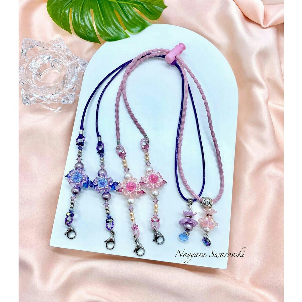 Strap Kalung Konektor Masker Swarovski Austria Nuansa Pink