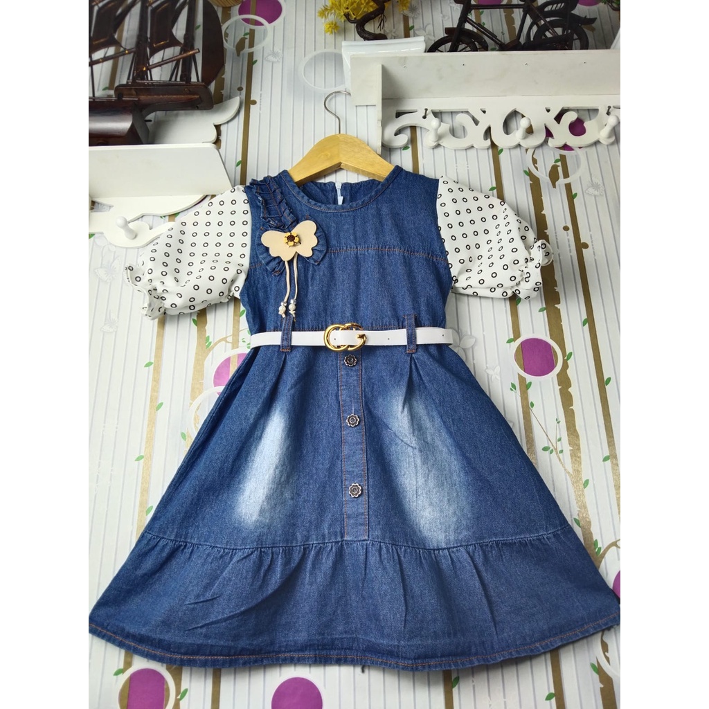 Terlaris  Dress Jeans levis Lembut 1512 onz / Dress Anak Perempuan Kobinasi Katun Polkadot Usia 1-4 