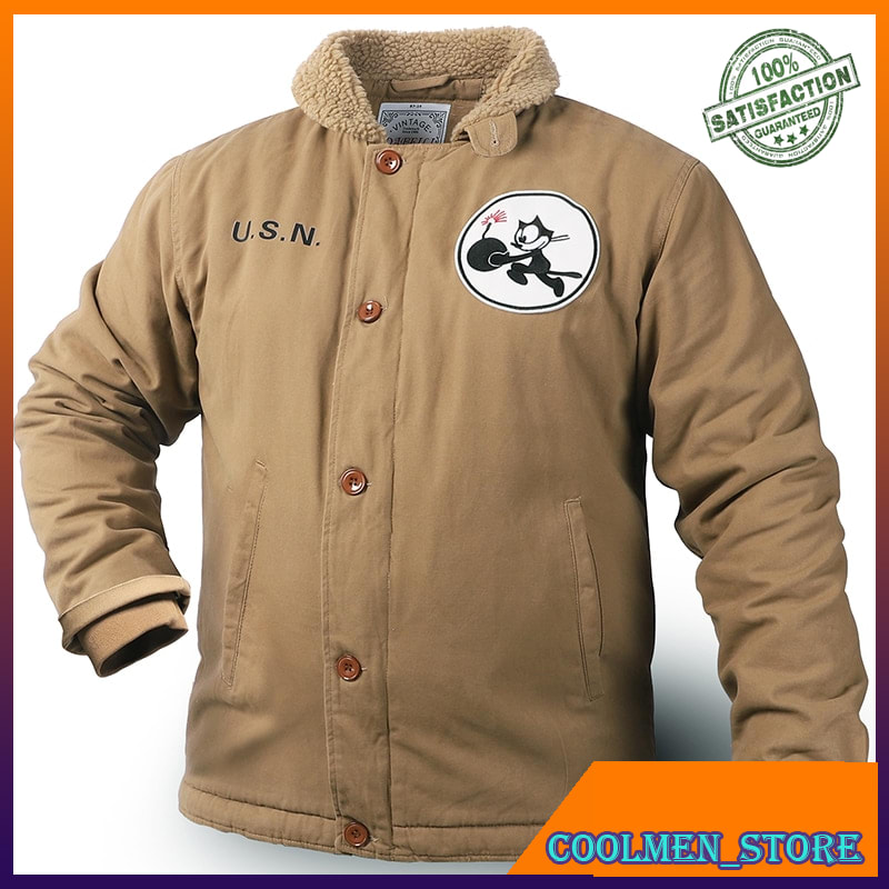 Jaket Pria Bomber Impor Eksklusif Mens N1 Teddy Bear Sherpa Collar Varsity Zip Up Deck Jacket USN