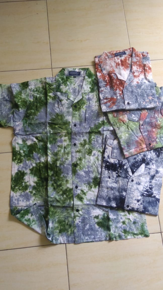 Kemeja Pria Lengan Pendek Tie Dye Casual Premium Jumbo Warna Dongker