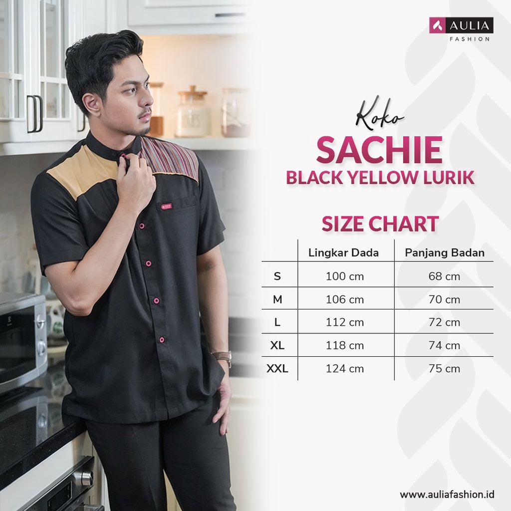 Kemeja pendek KOKO SACHIE BLACK YELLOW LURIK by Aulia Fashion