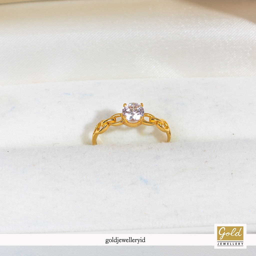 Cincin emas kuning kadar 700 16k - XII726072200 - model solitaire rantai