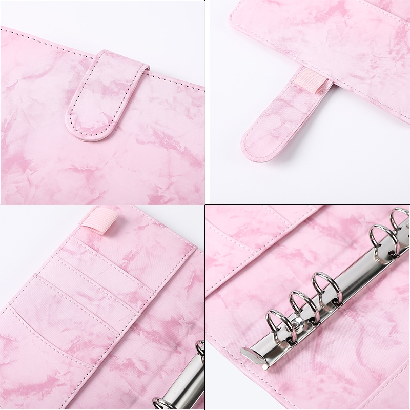 A6 Pengikat Isi Ulang Dengan 12pcs PVC Kantong Ritsleting Tahan Air Marbling PU Cover Perencana Anggaran Kertas Kas Amplop NoteBook