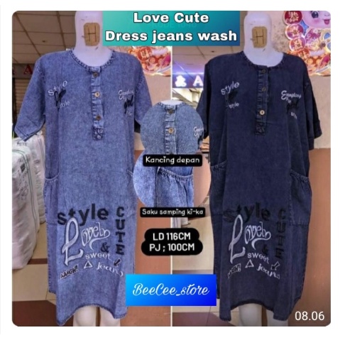 Dress Jeans Snow wash Love Cute bordir asli Rekomendasi || Diemoon