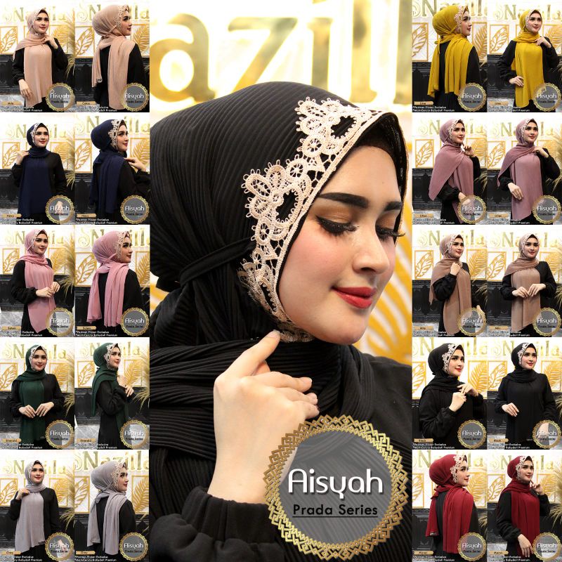 Jilbab Hijab Kerudung Pasmina Plisket Prisket Aisyah Renda Import Original Nazilla