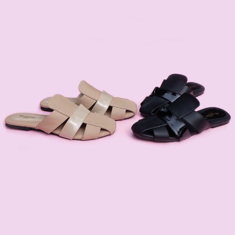 MOLLY (Black/Cream) Sepatu/Sandal Wanita Bigsize/Jumbo "Wardah Shoes"