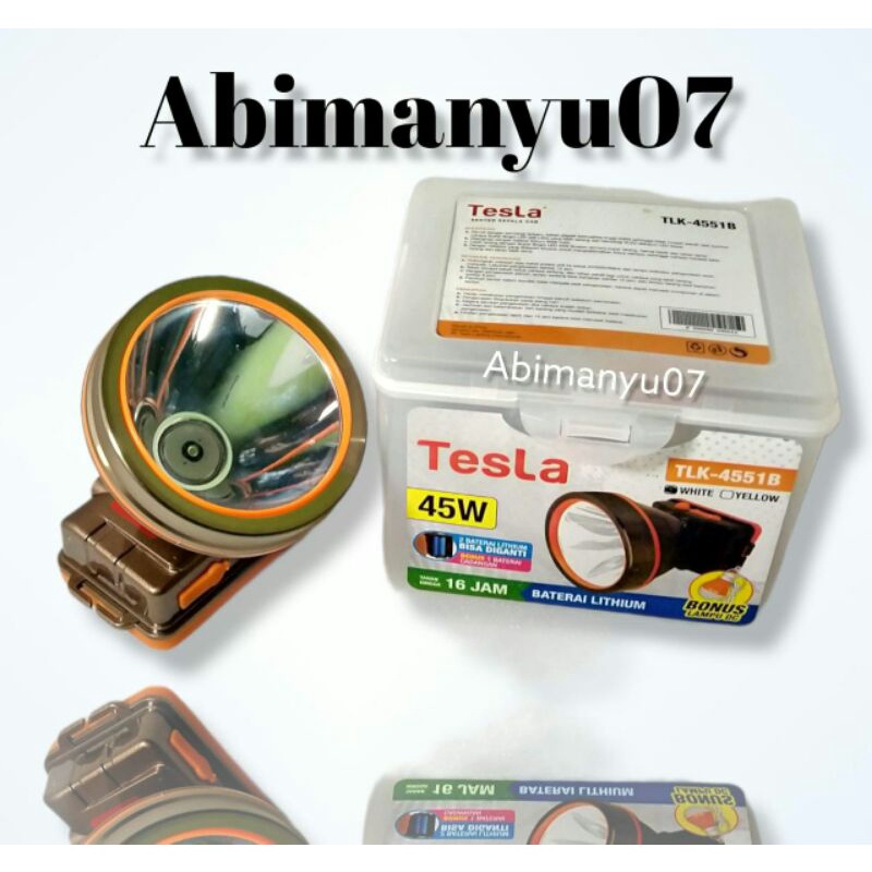 senter kepala tesla 45watt tsl-4551cahaya putih bisa ganti batre
