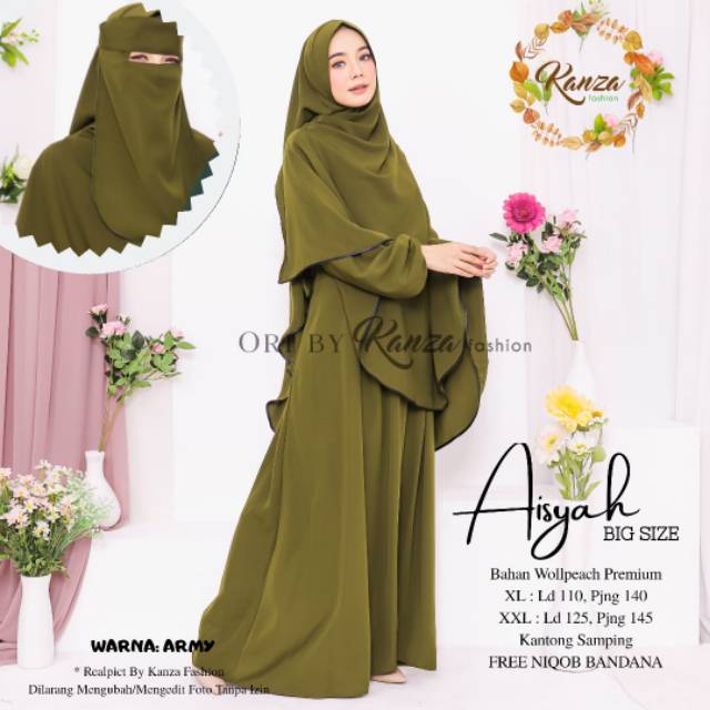 Cadar set gamis syari niqab bandana set gamis syari polos gamis jumbo ld 125 Aisyah Ori by Kanza