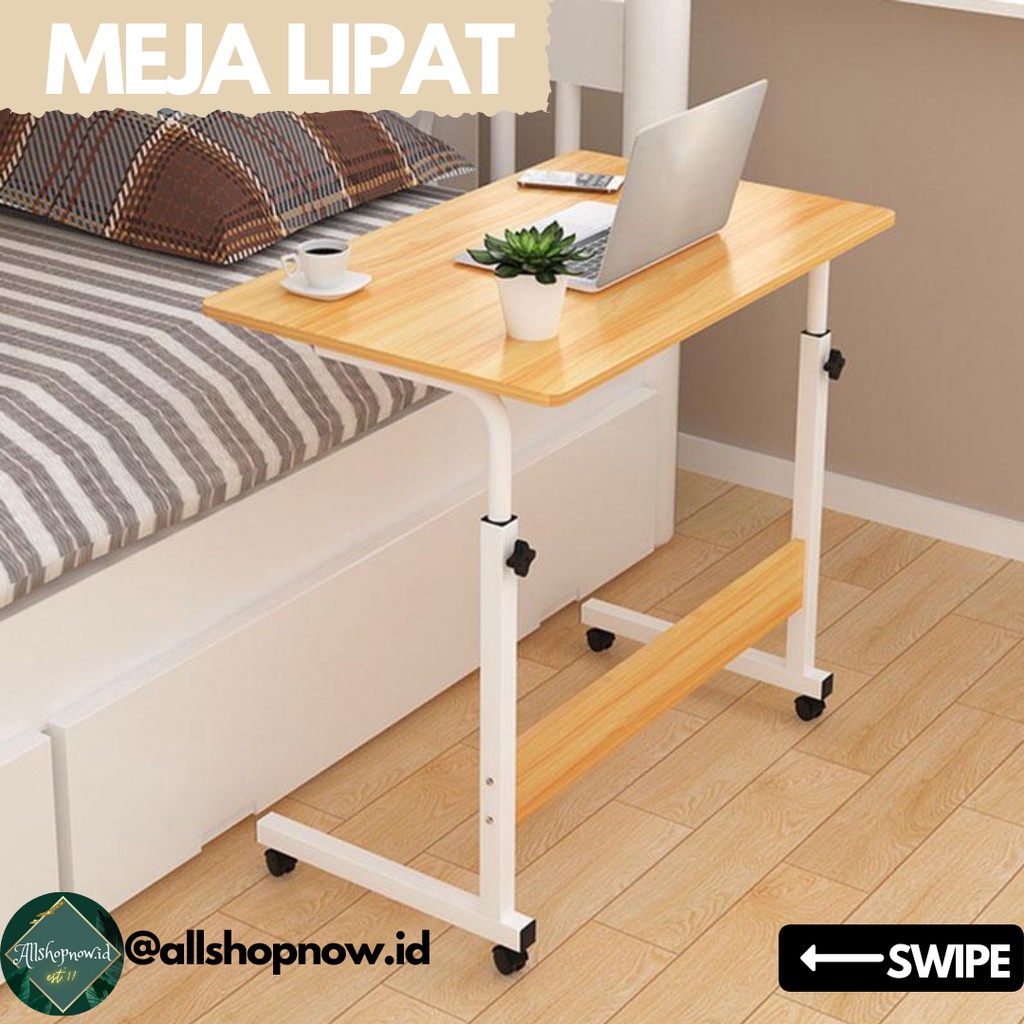 Meja lipat portable / Meja lipat adjustable / Meja Laptop Lipat / Meja Belajar Roda / Meja Samping