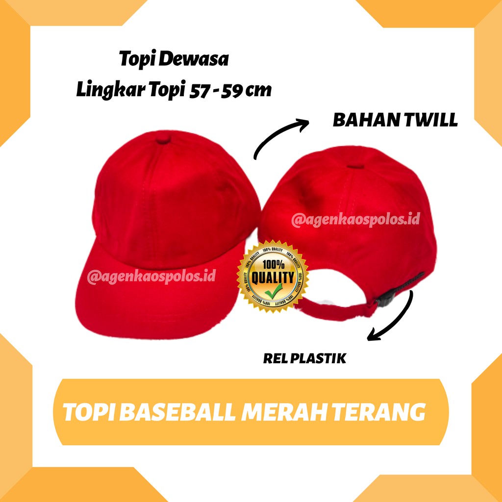 TOPI BASEBALL POLOS TWILL WARNA MERAH TERANG - TOPI DEWASA - TOPI EVENT KOMUNITAS PRIA WANITA
