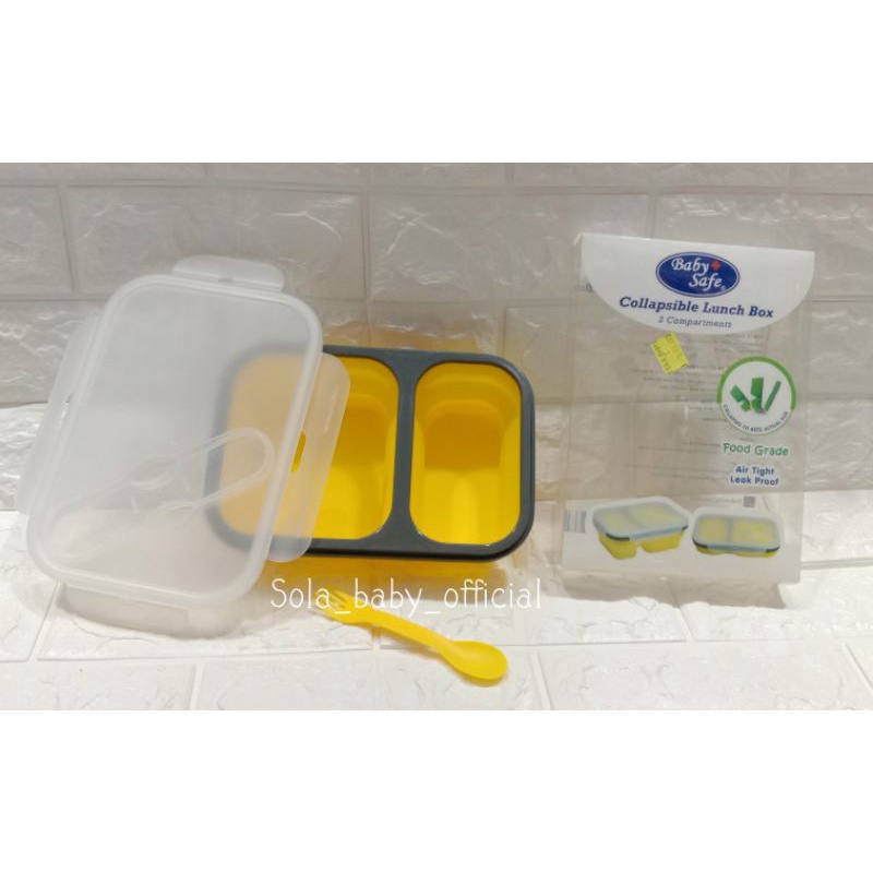 Kotak makan Lipat Silikon Babysafe/Babysafe Kotak makan Lipat Collapsible Lunch Box