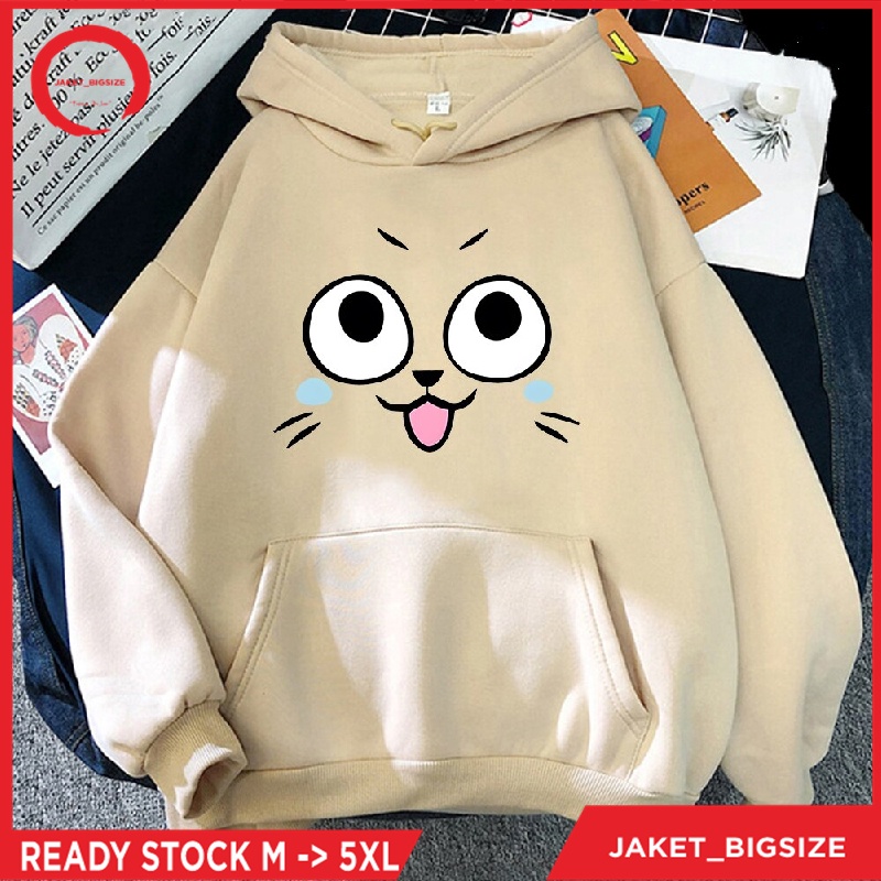 Hoodie Hodie Wajah Kucing Bahagia  jumbo bigsize pria wanita ukuran m l xl xxl xxxl xxxxl xxxxxl