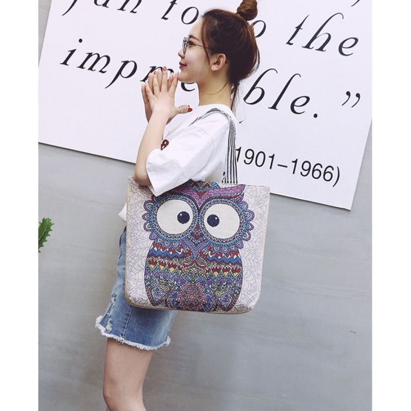 [COD] Tas Totebag Kanvas Motif Karakter Burung Cute Import Ala Korea Tas Totebag Kanvas Tas Kuliah Cute