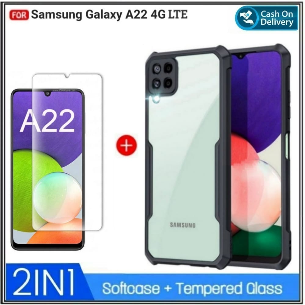 Case Samsung A22 LTE A22 4G LTE A22 5G A22 4G Soft Hard Fusion Transparan Free Tempered Glass