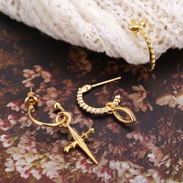 anting set 3 pcs retro set three piece golden earrings (3E4) jan248