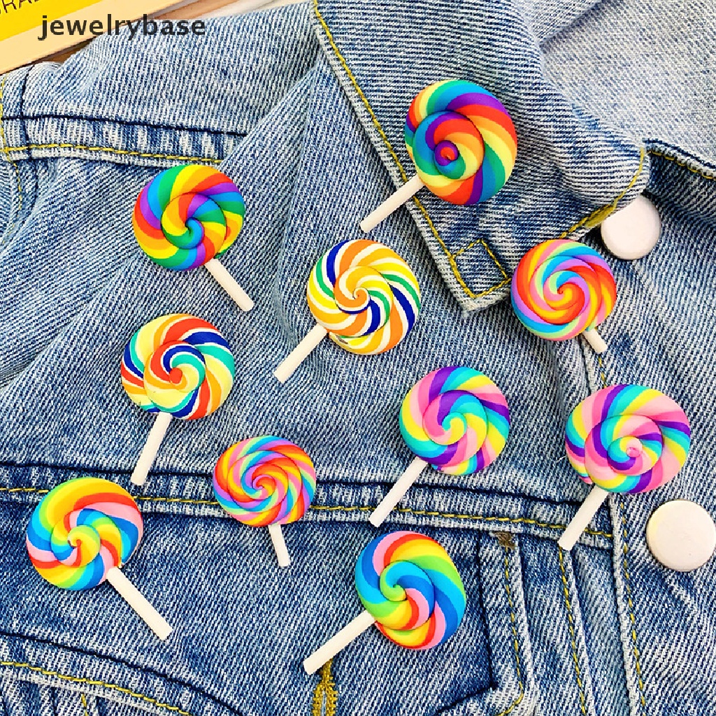 Bros Bentuk Lollipop Pelangi Warna-Warni Handmade DIY Untuk Aksesoris Perhiasan