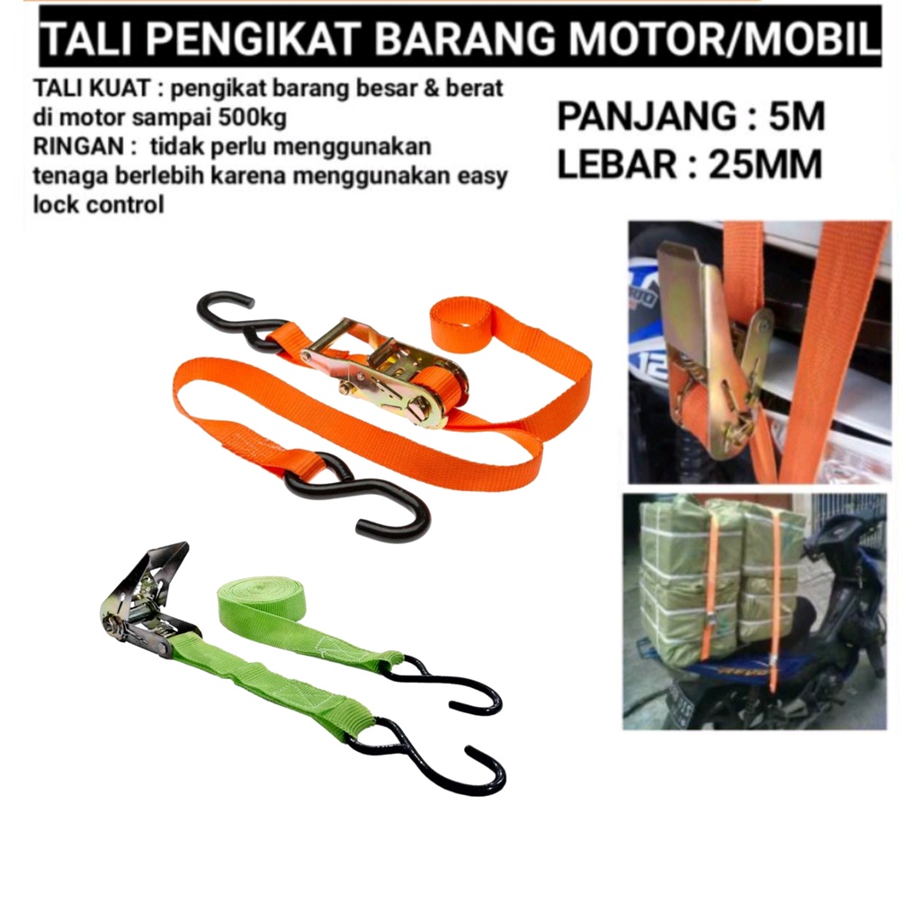 MURAH Lashing Belt Trackbelt Tali Ikat Sabuk Truk/motor tali webbing 5M Tali Pengikat Barang / Rachet Tie Down 1&quot; X 5m